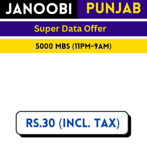 Janoobi Punjab Super Data Offer 5000 MBs (11PM-9AM)