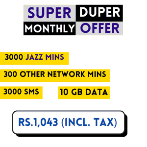 Super Duper Offer Jazz Monthly hybrid package 3000 call and 10gb data package