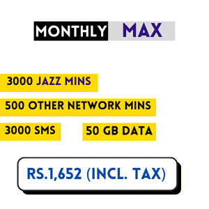 Monthly Max 50 GB Data 3000 SMS and Minutes Package with Check Codes