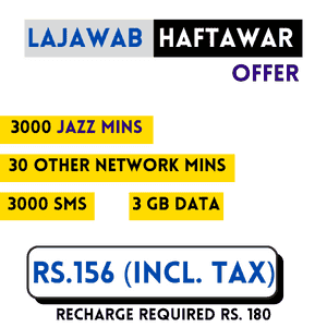 weekly all in one lajawab haftawar hybrid 3000 jazz minutes package